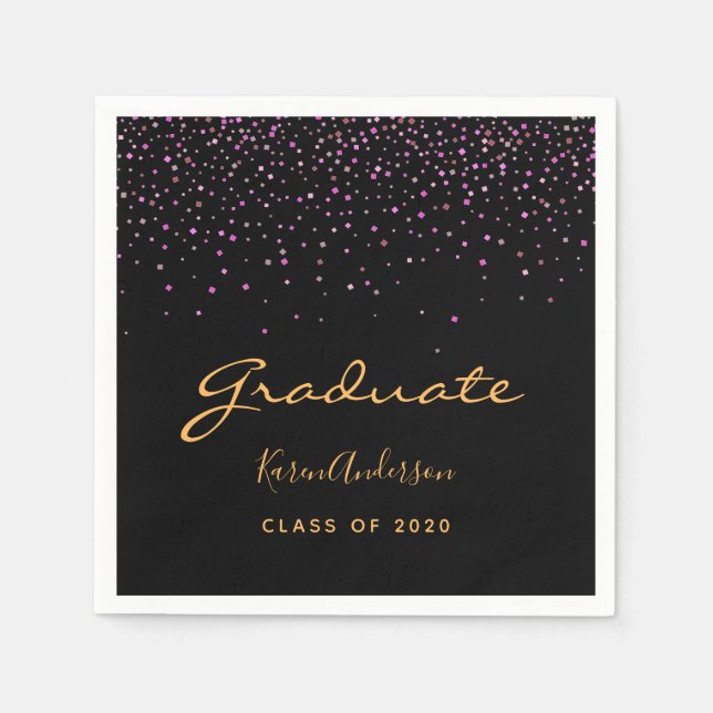 Graduation party graduate black purple gold napkin (Front)