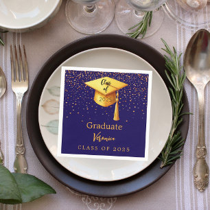 Graduation party graduate blue gold cap 2025 napkin