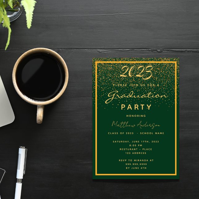 Graduation party green gold 2025 invitation (Creator Uploaded)