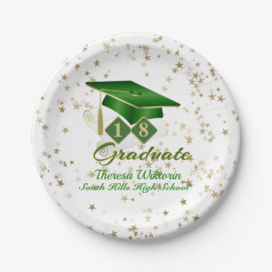 Graduation Party Green & Gold 20XX Paper Plate
