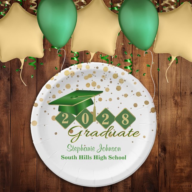 Graduation Party Green & Gold 20XX Paper Plate (Graduation Party Green & Gold  Paper Plates)