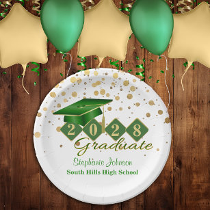 Graduation Party Green & Gold 20XX Paper Plate