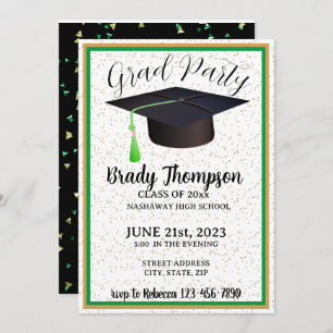 GRADUATION Party-GREEN & GOLD-2 PHOTO Invitation