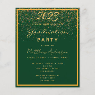 Graduation party green gold budget invitation flyer