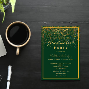Graduation party green gold confetti 2025 invitation postcard