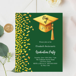 Graduation party green gold invitation