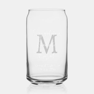Graduation Party Grey Monogram White Name Can Glass