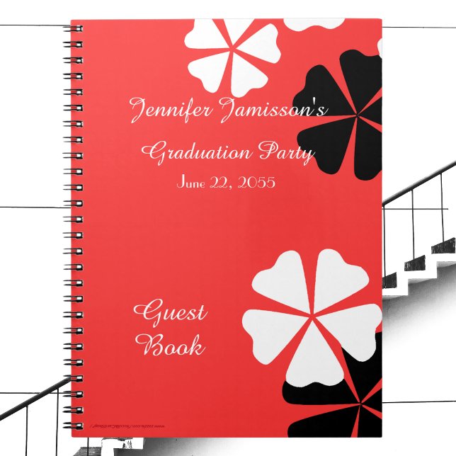 Graduation Party Guest Book Red Black White Floral (Creator Uploaded)