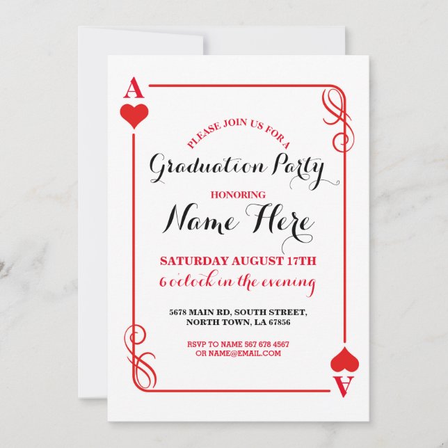 Graduation Party Hearts Playing Card Vegas Invite (Front)