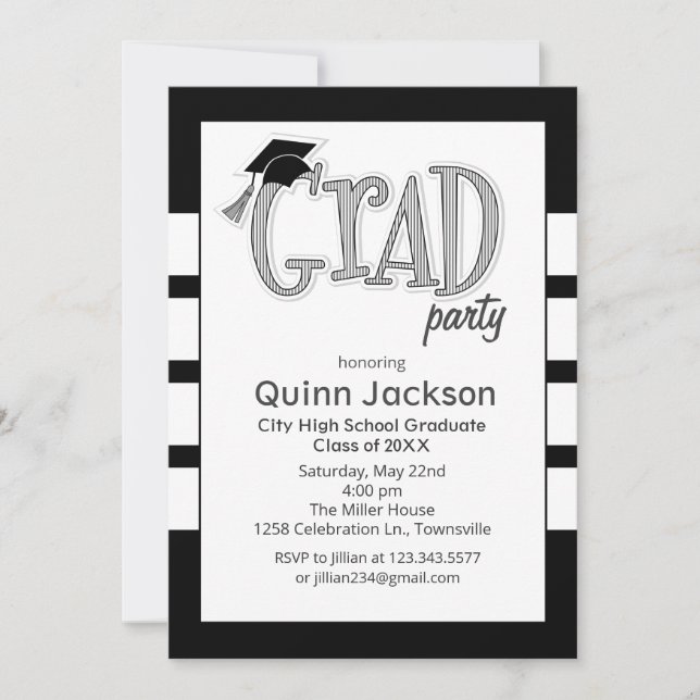 Graduation Party Invitation Black (Front)
