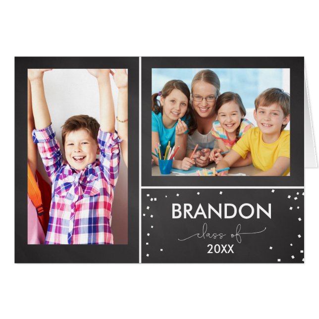 Graduation Party Invitation Black Chalkboard-Look, (Front Horizontal)