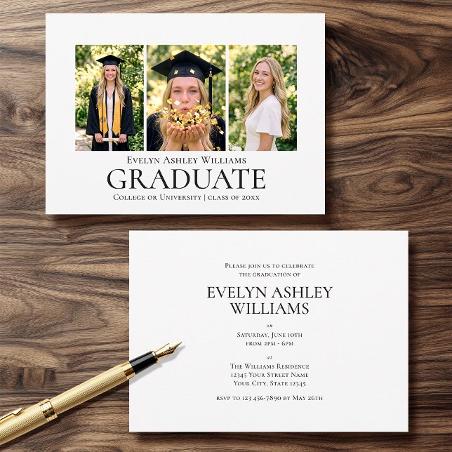 Graduation Party Invitation Classic Photo Minimal (Creator Uploaded)