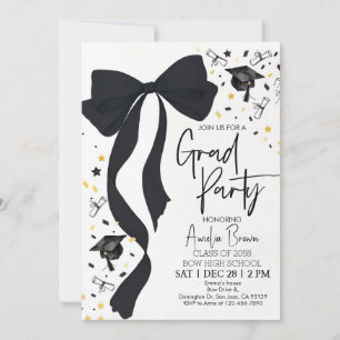 Graduation Party Invitation Coquette Black Bow Gra