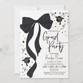 Graduation Party Invitation Coquette Black Bow Gra