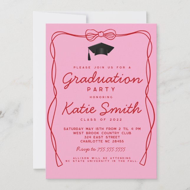 Graduation Party Invitation, Doodles BowGraduation Invitation (Front)