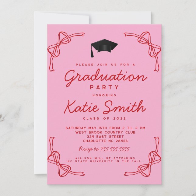 Graduation Party Invitation, Doodles BowGraduation Invitation (Front)