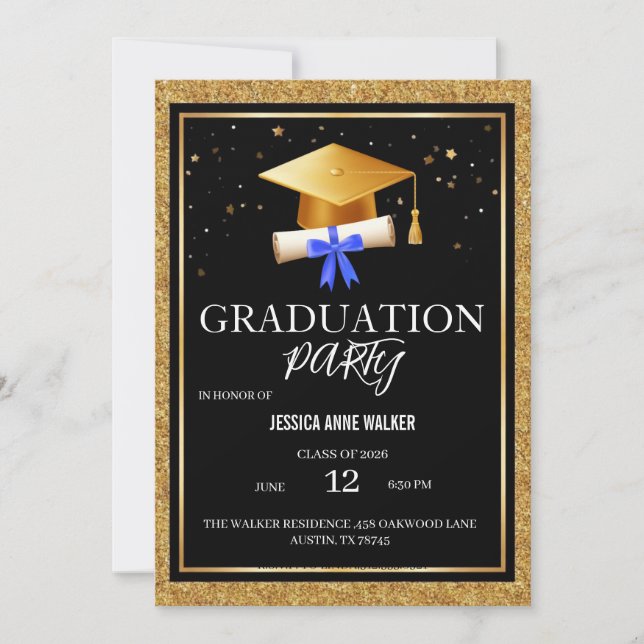 Graduation Party Invitation Elegant Gold Editable  (Front)