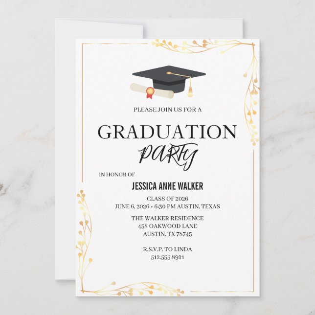 Graduation Party Invitation Elegant Gold Editable  (Front)