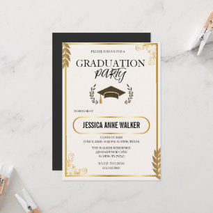 Graduation Party Invitation Elegant Gold Editable 