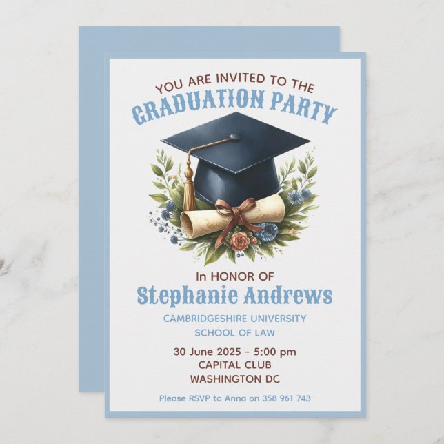 Graduation party invitation Flat Holiday Card (Front/Back)