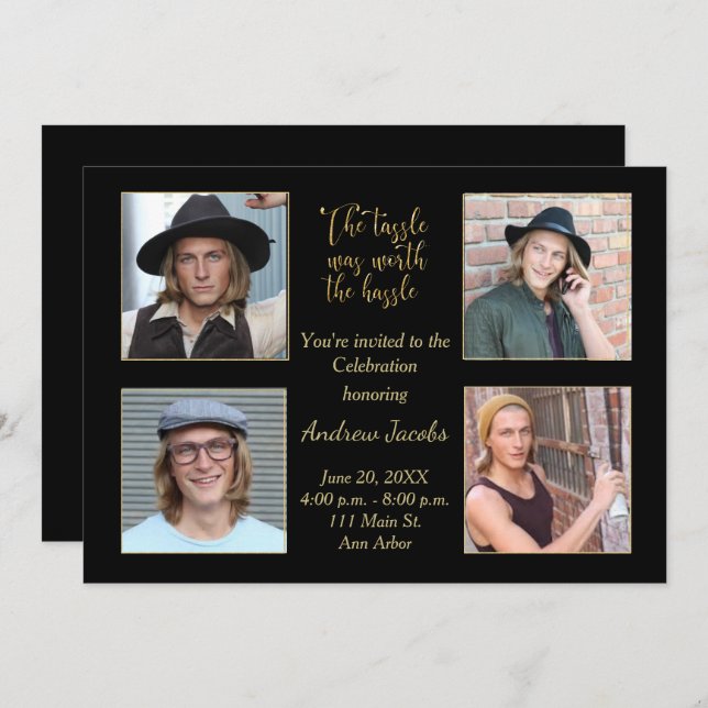 Graduation Party Invitation Gold & Black (Front/Back)