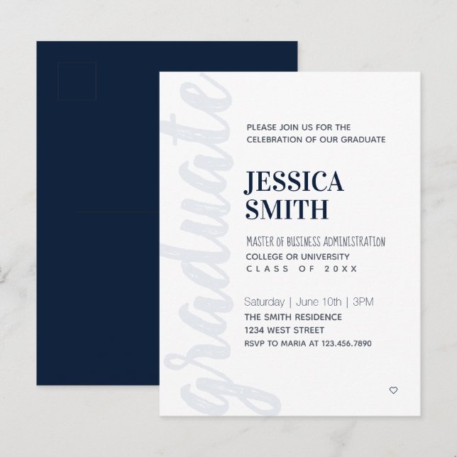 Graduation Party Invitation Modern Simple  Postcar Postcard (Front/Back)