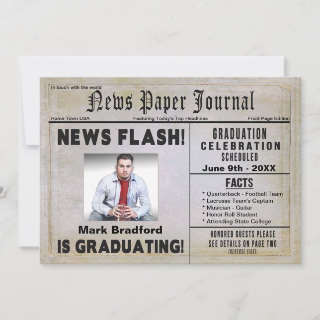 GRADUATION PARTY Invitation - Personalise/Yr./Name (Front)