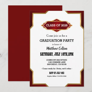Graduation Party Invitation Red Retro Inspired 