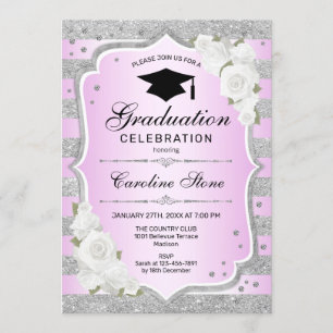Graduation Party Invitation - Silver Purple Pink