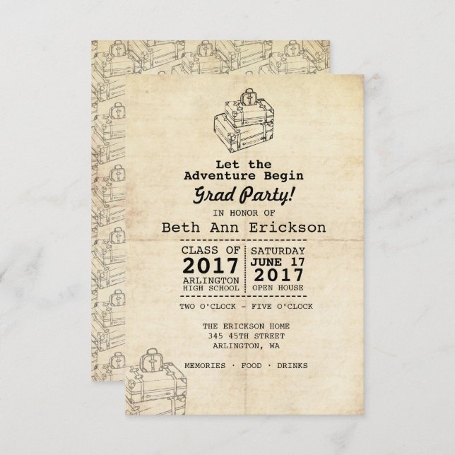 Graduation Party Invitation - Vintage/Travel (Front/Back)