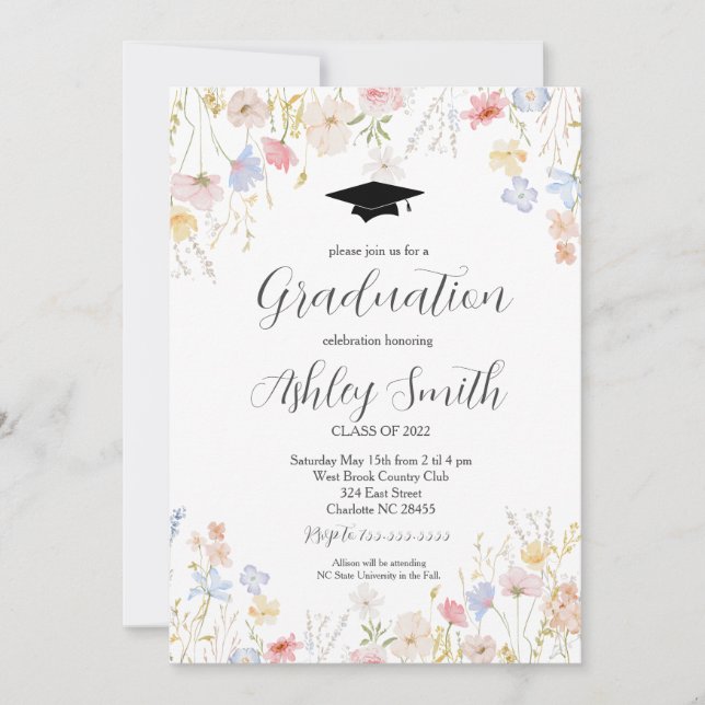 Graduation Party Invitation, Wildflower Graduation Invitation (Front)