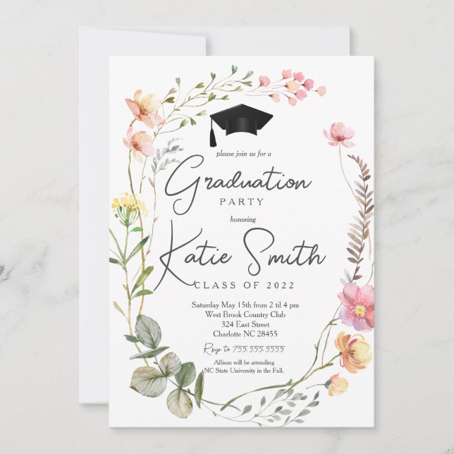 Graduation Party Invitation, Wildflower Graduation Invitation (Front)