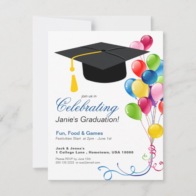 GRADUATION Party Invitation with Colourful Balloon (Front)
