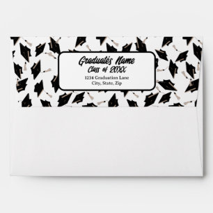 Graduation Party Invitations Black Mortarboards Envelope