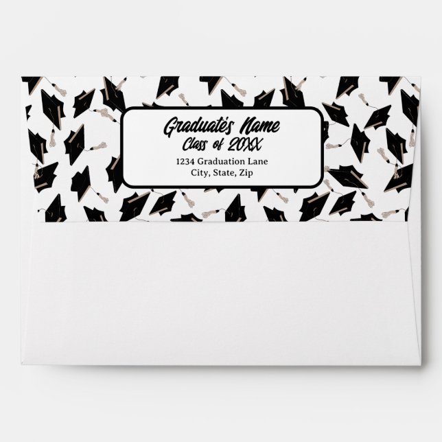 Graduation Party Invitations Black Mortarboards  Envelope (Back (Top Flap))