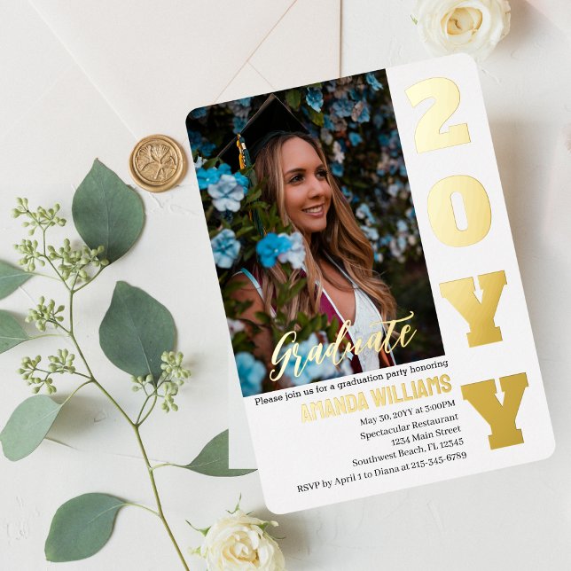 Graduation Party Invite Elegant Gold Custom Photo (Creator Uploaded)