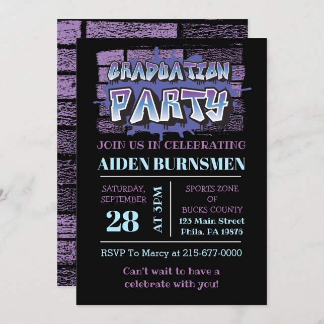  GRADUATION PARTY INVITE Graffiti Brick Wall Party (Front/Back)