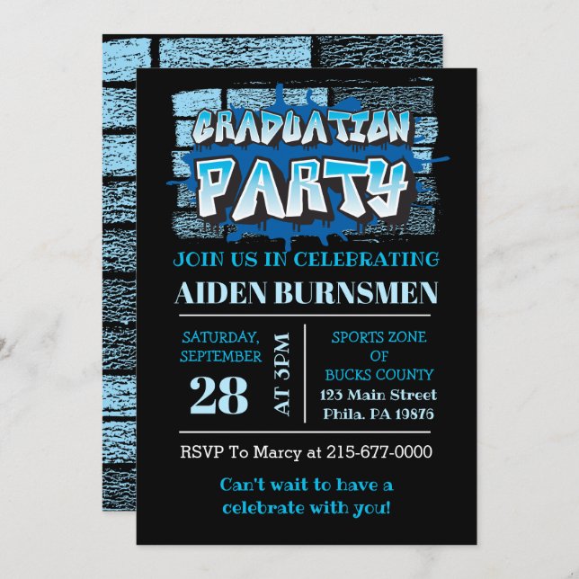  GRADUATION PARTY INVITE Graffiti Brick Wall Party (Front/Back)