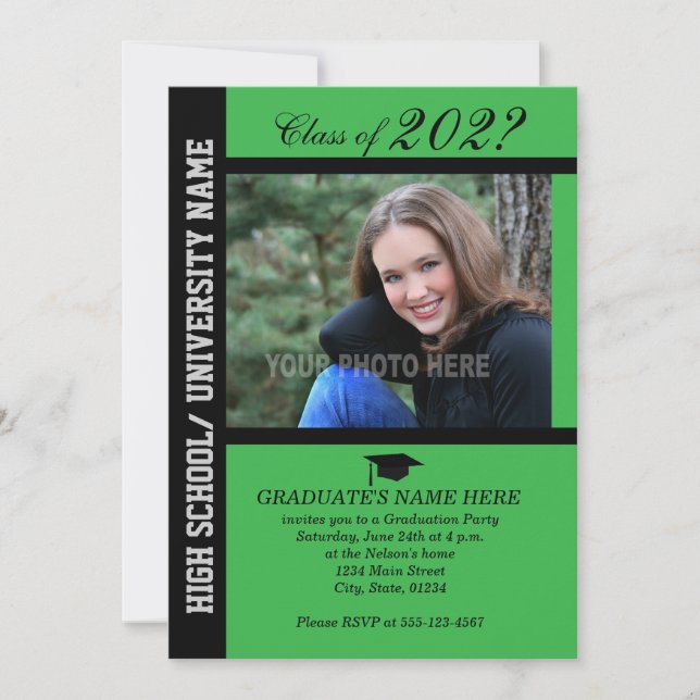 Graduation Party Invite-Green-2 Invitation (Front)