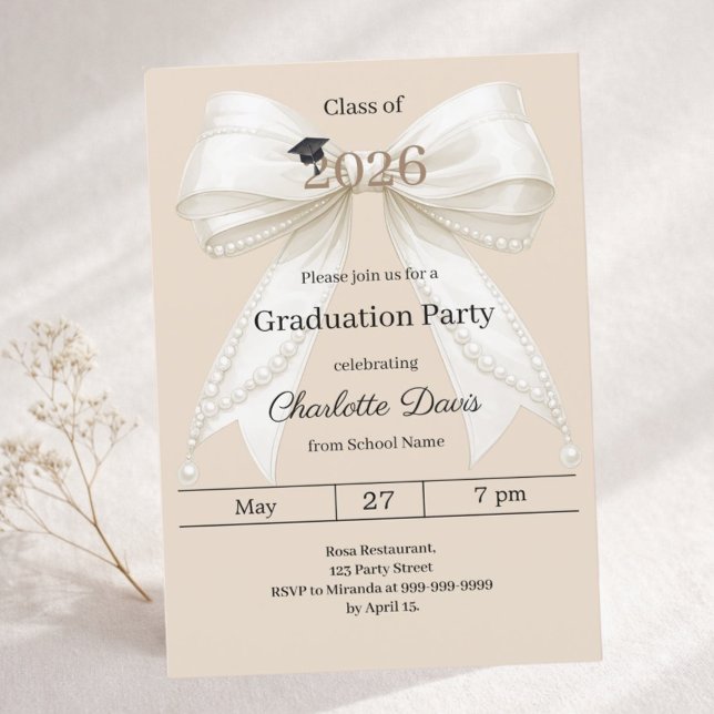 Graduation party ivory bow champagne 2026 invitation (Creator Uploaded)