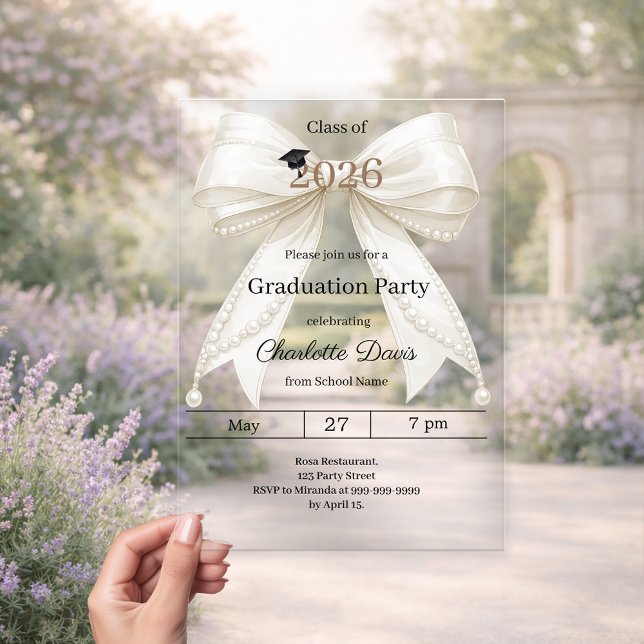 Graduation party ivory bow class of 2026 luxury acrylic invitations (Creator Uploaded)