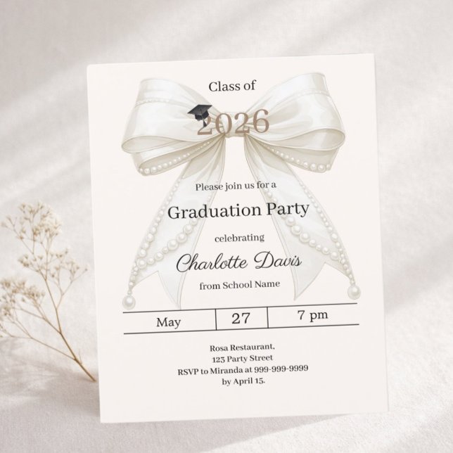 Graduation party ivory bow cream 2026 invitation (Creator Uploaded)