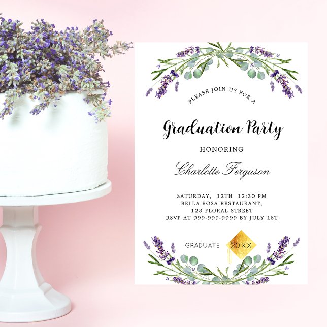Graduation party lavender eucalyptus florals invitation postcard (Creator Uploaded)
