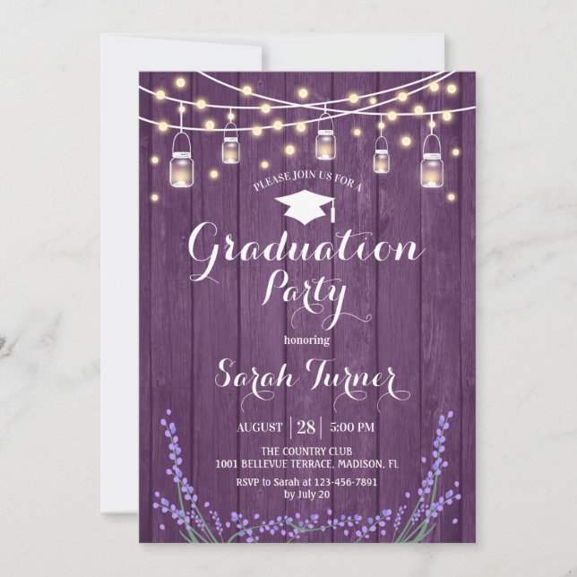 Graduation Party - Lavender Rustic Purple Wood Invitation (Front)