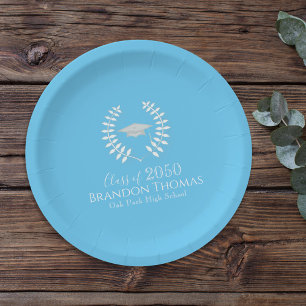Graduation Party Light Blue Personalised Paper Plate