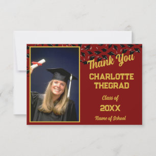 Graduation Party Maroon and Gold Personalise Photo Thank You Card