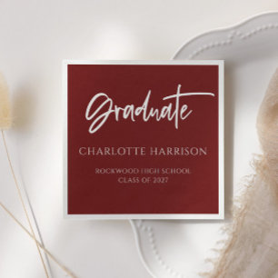 Graduation Party Maroon and White Script Napkins