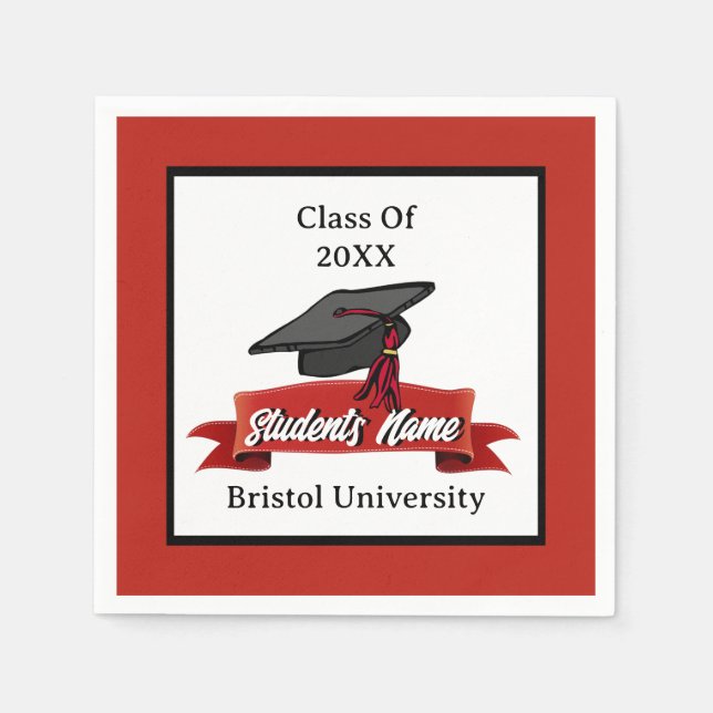 Graduation Party Maroon Black White School Colours Napkin (Front)