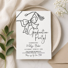 Graduation Party, Minimalist Cap, Bow Black & whit Invitation