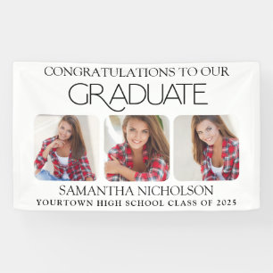 Graduation Party Modern 3 Photo Congratulations Banner